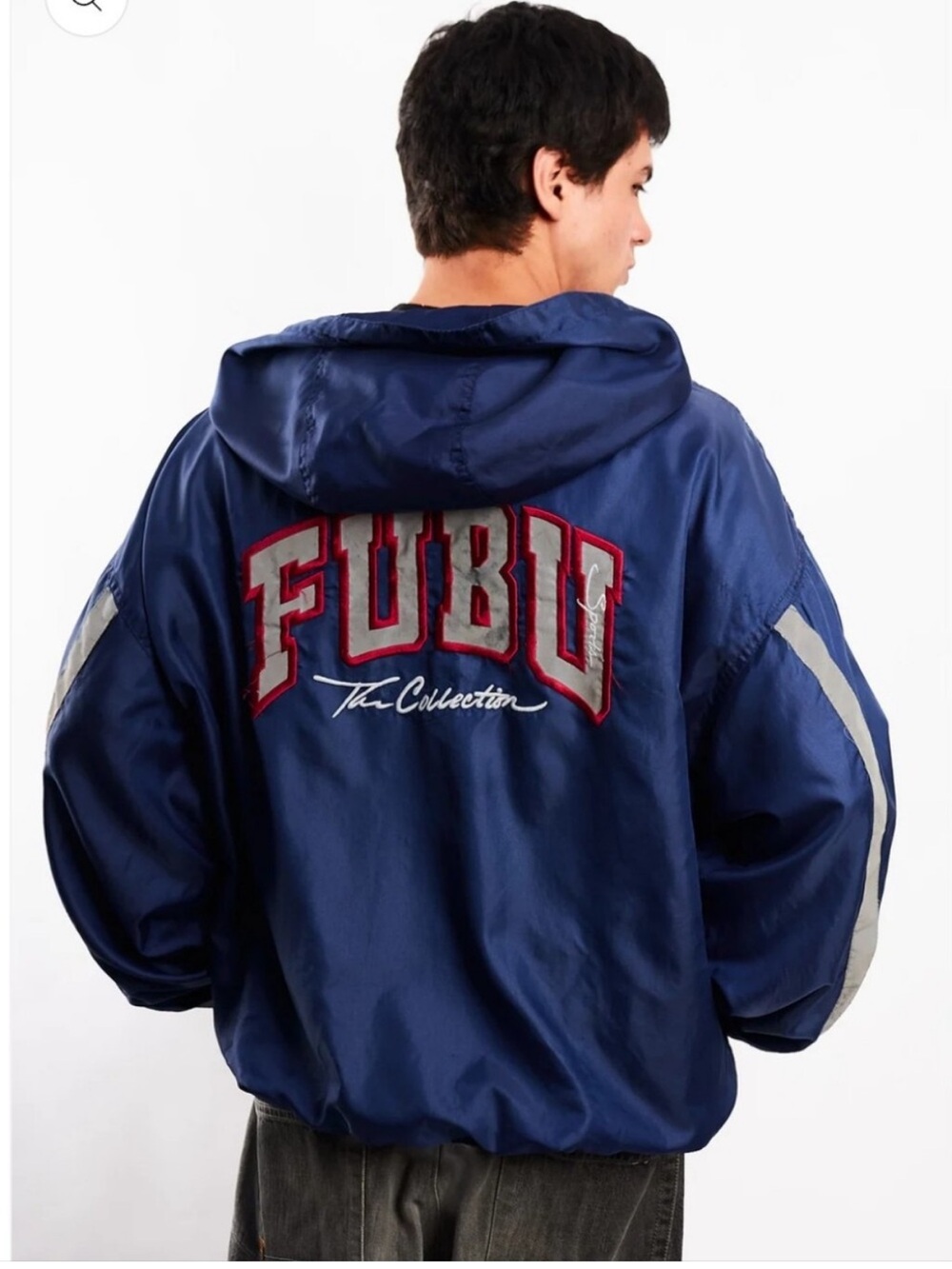 FUBU Navy Hooded Nylon Windbreaker Jacket Vintage y2k 90’s Streetwear
